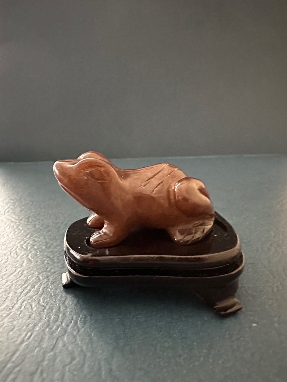 Vintage Semi Precious Stone Frog with Wood Stand